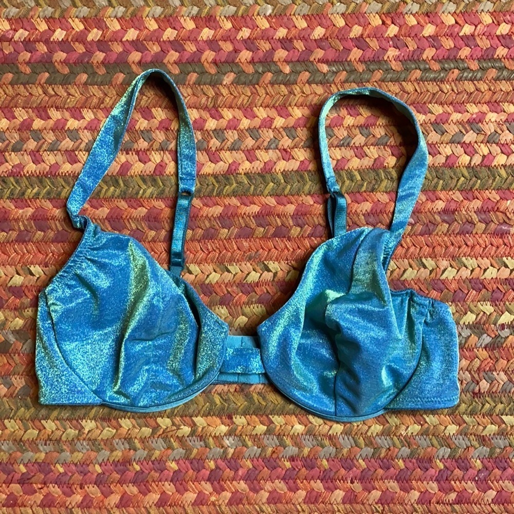 80s VINTAGE VICTORIAS SECRET BLUE SHINY IRIDESCENT UNDERWIRE BRA